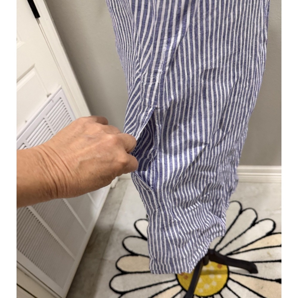 Tahari Dress Womens Medium Blue White Striped Linen Shirt Short Sleeve Casual - Picture 4 of 8